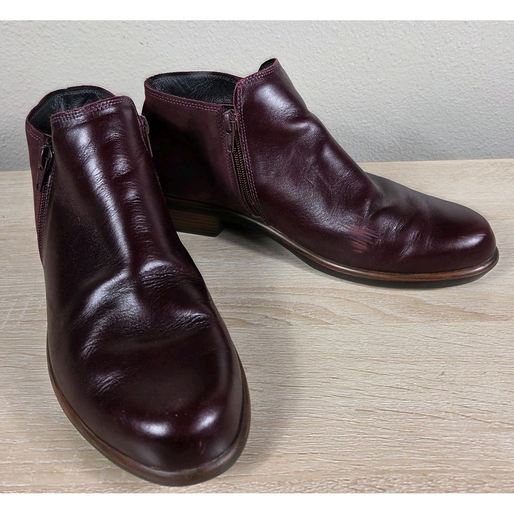 NAOT Burgundy Leather Suede Ankle Boots Women's Size 9 Double Zip Comfort
